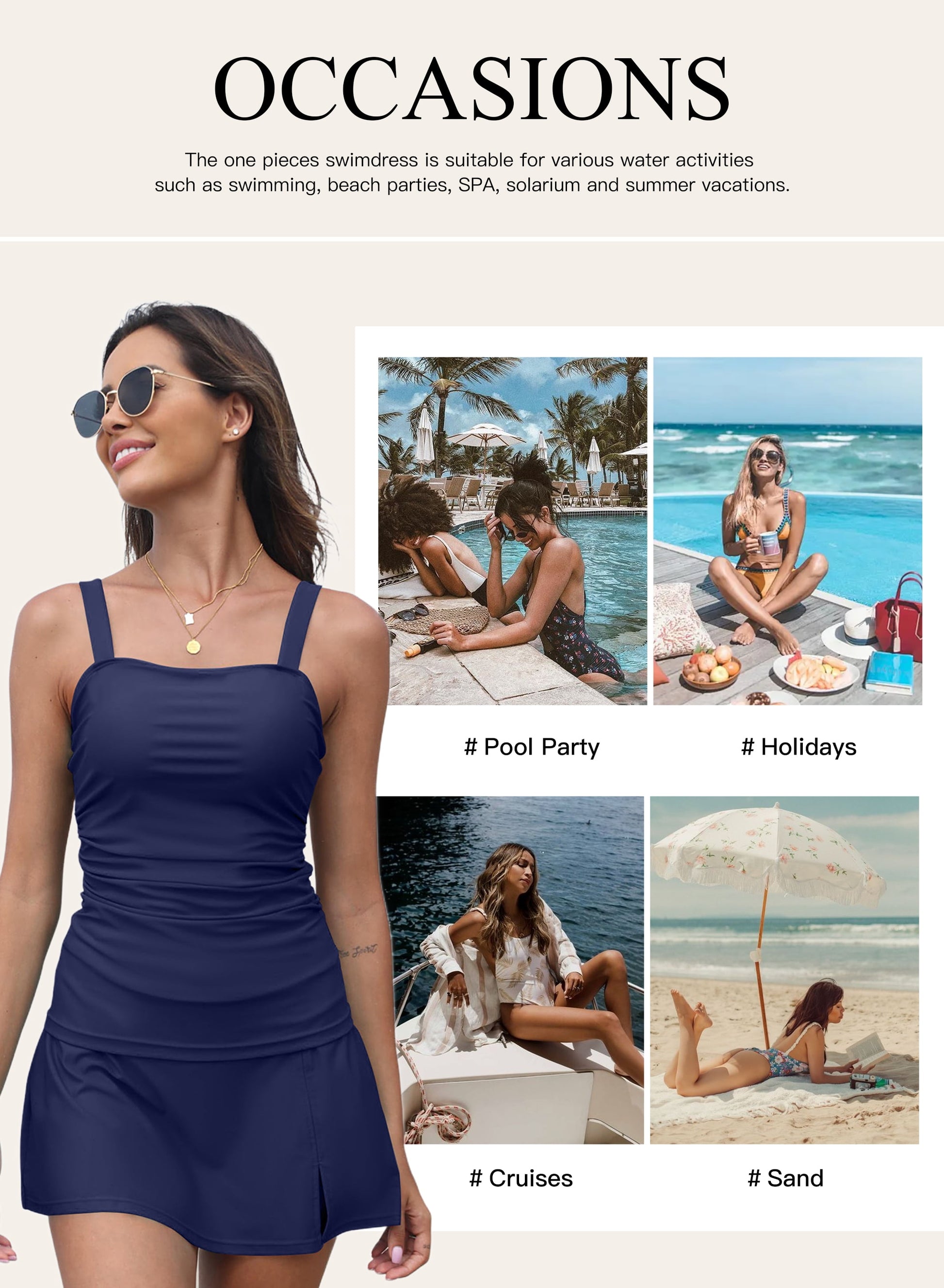 Womens Swimsuit Two Piece Tankini Bathing Suits Vintage Tummy Control Tankini Top with Skirt Bottom Push up Swim Suits Ladies Swimsuits Swimwear Multicolor S-2XL