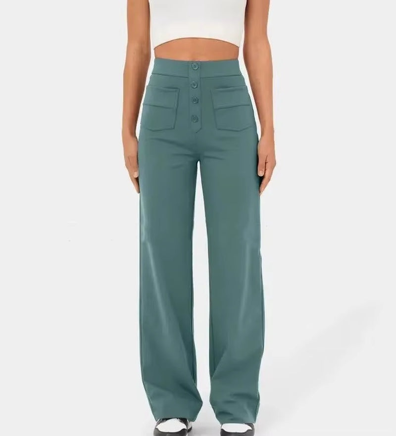 CloudEase™ High-Waist Wide Leg Summer Pants – Soft, Comfortable Fit with Elastic Waist and Button Closure for Effortless Style