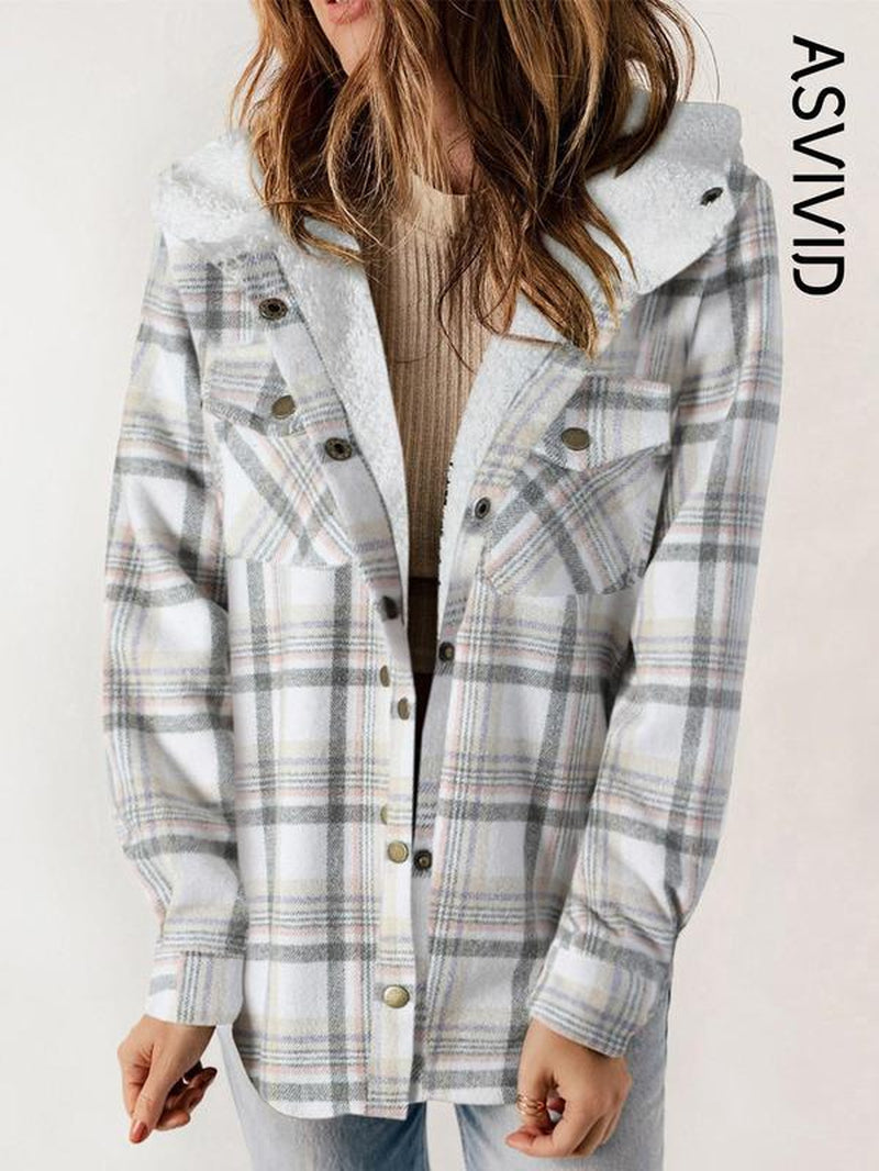 Plaid Hooded Casual Outerwear
